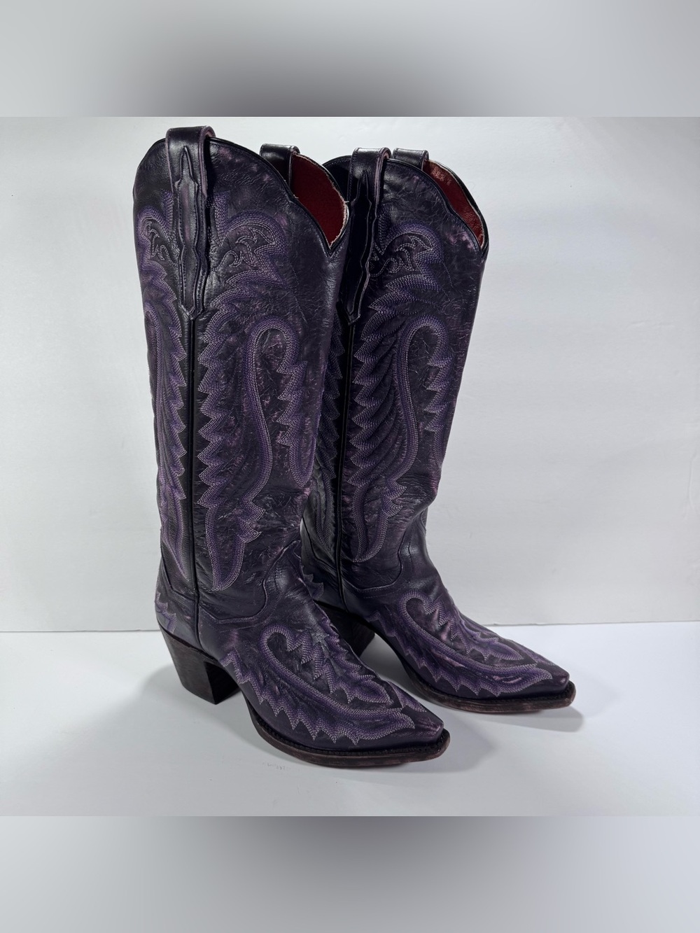Dan Post Tall Purple Leather Embroidered Western Cowboy Boots Women Size 7M